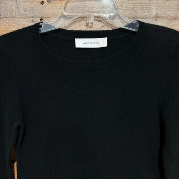 Ash Studio Paris Cashmere And Silk Skirted Crew Neck Sweater Black Sz S Minimal - Picture 2 of 11